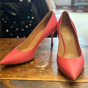 Sergio Rossi Hot Punk Coral Textured Pointed Toe Heels